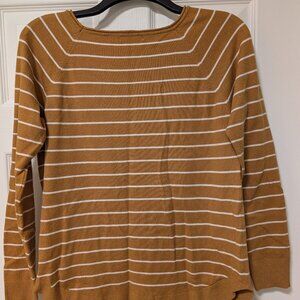 Staccato White & Mustard Striped Fitted Sweater Medium | Smooth Knit